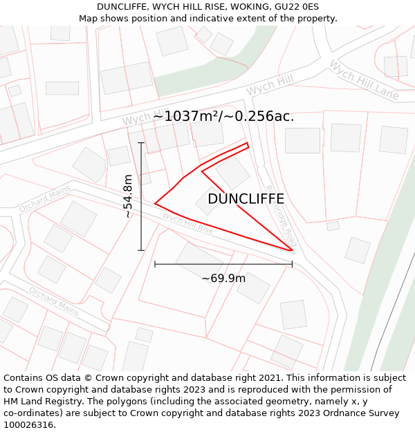 DUNCLIFFE, WYCH HILL RISE, WOKING, GU22 0ES: Plot and title map