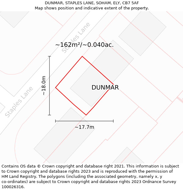 DUNMAR, STAPLES LANE, SOHAM, ELY, CB7 5AF: Plot and title map