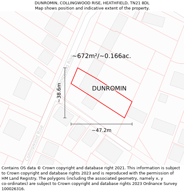 DUNROMIN, COLLINGWOOD RISE, HEATHFIELD, TN21 8DL: Plot and title map