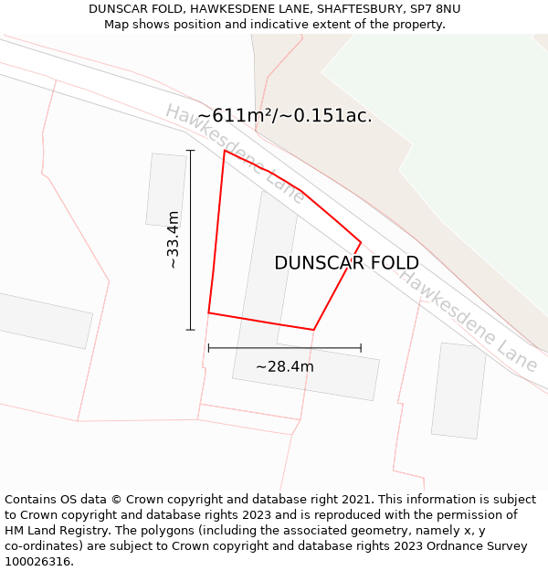 DUNSCAR FOLD, HAWKESDENE LANE, SHAFTESBURY, SP7 8NU: Plot and title map