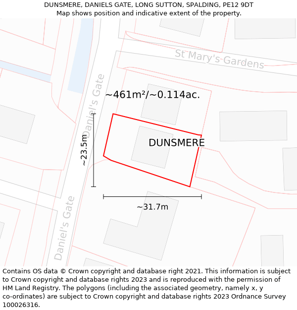 DUNSMERE, DANIELS GATE, LONG SUTTON, SPALDING, PE12 9DT: Plot and title map