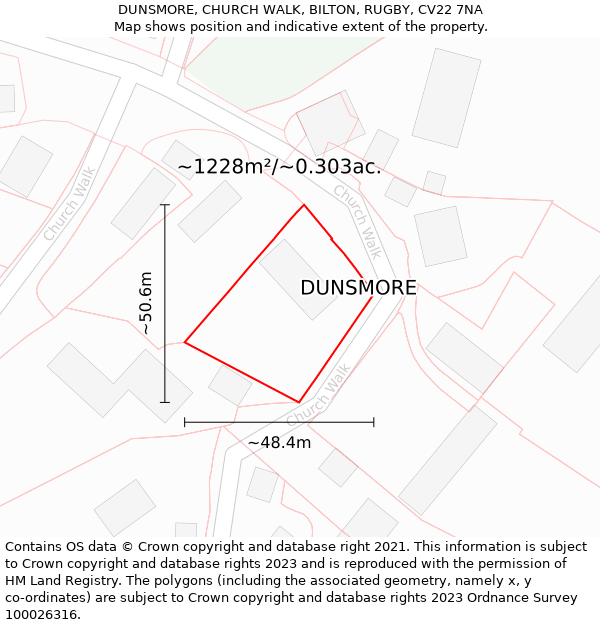 DUNSMORE, CHURCH WALK, BILTON, RUGBY, CV22 7NA: Plot and title map