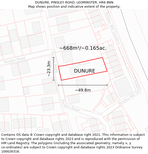 DUNURE, PINSLEY ROAD, LEOMINSTER, HR6 8NN: Plot and title map