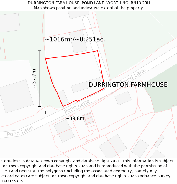 DURRINGTON FARMHOUSE, POND LANE, WORTHING, BN13 2RH: Plot and title map
