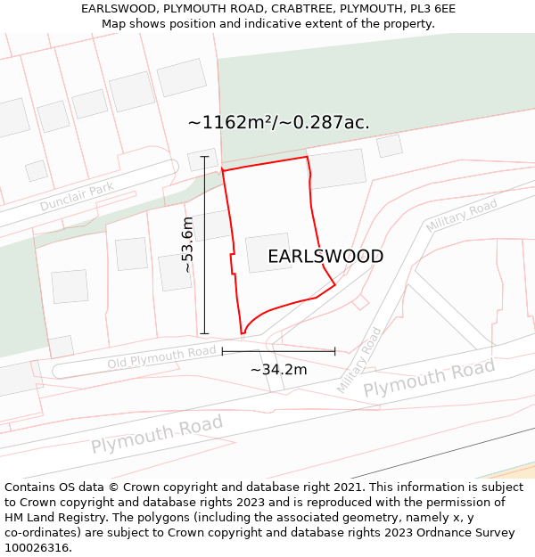 EARLSWOOD, PLYMOUTH ROAD, CRABTREE, PLYMOUTH, PL3 6EE: Plot and title map