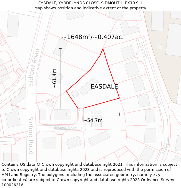 EASDALE, YARDELANDS CLOSE, SIDMOUTH, EX10 9LL: Plot and title map