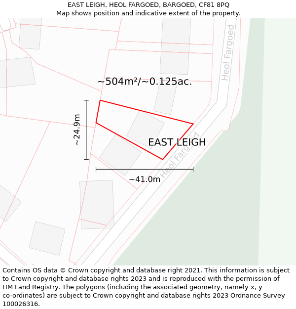EAST LEIGH, HEOL FARGOED, BARGOED, CF81 8PQ: Plot and title map
