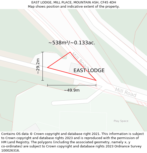 EAST LODGE, MILL PLACE, MOUNTAIN ASH, CF45 4DH: Plot and title map