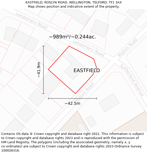 EASTFIELD, ROSLYN ROAD, WELLINGTON, TELFORD, TF1 3AX: Plot and title map