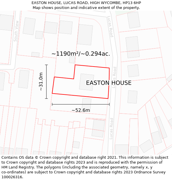 EASTON HOUSE, LUCAS ROAD, HIGH WYCOMBE, HP13 6HP: Plot and title map