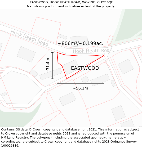 EASTWOOD, HOOK HEATH ROAD, WOKING, GU22 0QF: Plot and title map