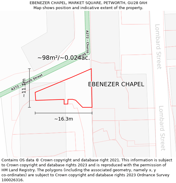 EBENEZER CHAPEL, MARKET SQUARE, PETWORTH, GU28 0AH: Plot and title map