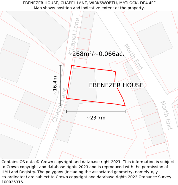 EBENEZER HOUSE, CHAPEL LANE, WIRKSWORTH, MATLOCK, DE4 4FF: Plot and title map