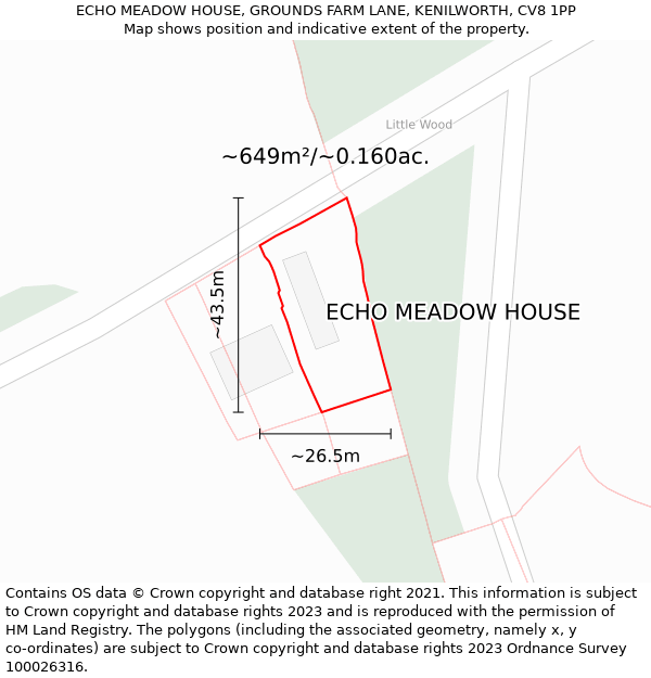 ECHO MEADOW HOUSE, GROUNDS FARM LANE, KENILWORTH, CV8 1PP: Plot and title map