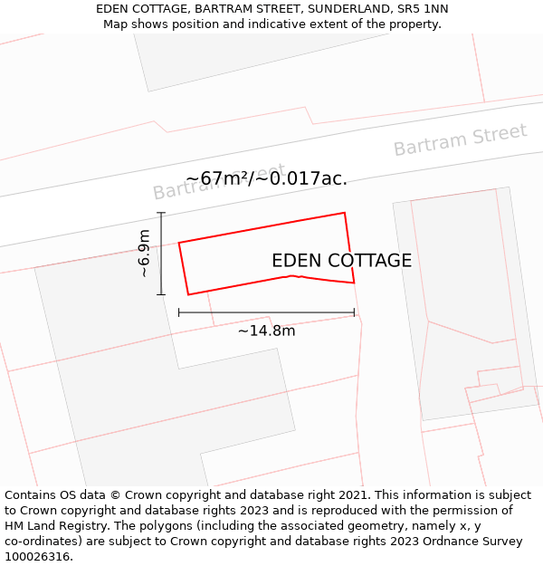 EDEN COTTAGE, BARTRAM STREET, SUNDERLAND, SR5 1NN: Plot and title map
