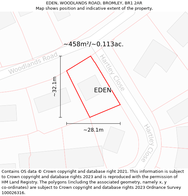 EDEN, WOODLANDS ROAD, BROMLEY, BR1 2AR: Plot and title map