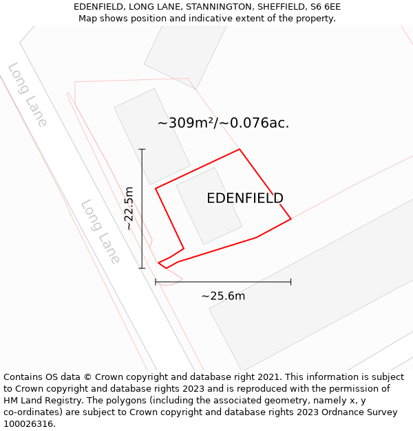 EDENFIELD, LONG LANE, STANNINGTON, SHEFFIELD, S6 6EE: Plot and title map