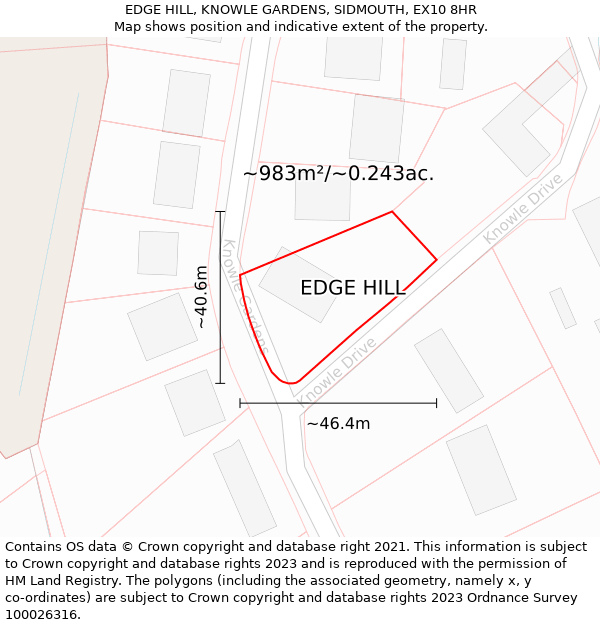 EDGE HILL, KNOWLE GARDENS, SIDMOUTH, EX10 8HR: Plot and title map