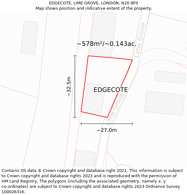 EDGECOTE, LIME GROVE, LONDON, N20 8PX: Plot and title map