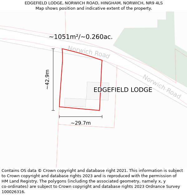 EDGEFIELD LODGE, NORWICH ROAD, HINGHAM, NORWICH, NR9 4LS: Plot and title map