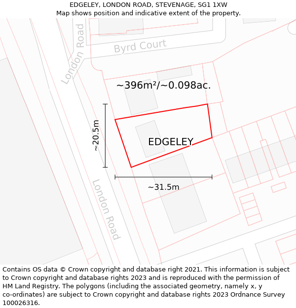 EDGELEY, LONDON ROAD, STEVENAGE, SG1 1XW: Plot and title map