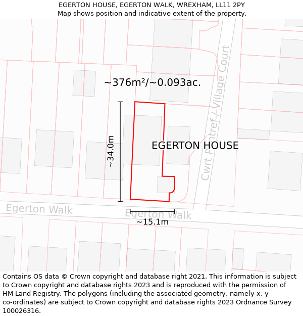 EGERTON HOUSE, EGERTON WALK, WREXHAM, LL11 2PY: Plot and title map