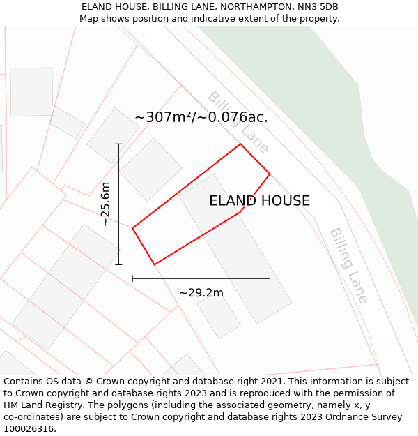 ELAND HOUSE, BILLING LANE, NORTHAMPTON, NN3 5DB: Plot and title map