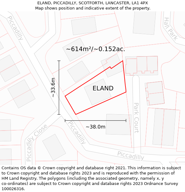 ELAND, PICCADILLY, SCOTFORTH, LANCASTER, LA1 4PX: Plot and title map