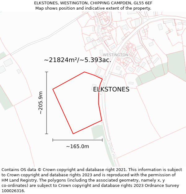 ELKSTONES, WESTINGTON, CHIPPING CAMPDEN, GL55 6EF: Plot and title map