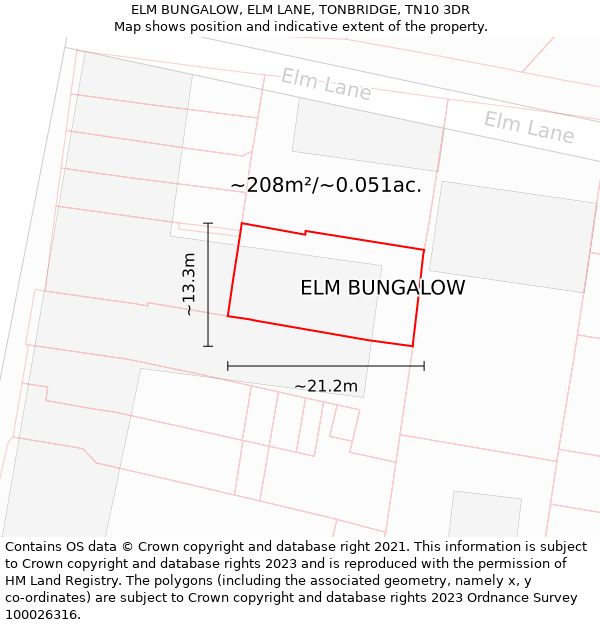 ELM BUNGALOW, ELM LANE, TONBRIDGE, TN10 3DR: Plot and title map