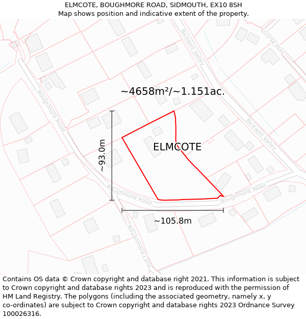 ELMCOTE, BOUGHMORE ROAD, SIDMOUTH, EX10 8SH: Plot and title map