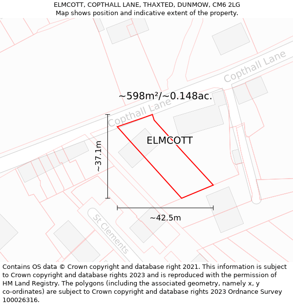 ELMCOTT, COPTHALL LANE, THAXTED, DUNMOW, CM6 2LG: Plot and title map