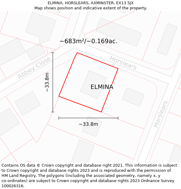 ELMINA, HORSLEARS, AXMINSTER, EX13 5JX: Plot and title map
