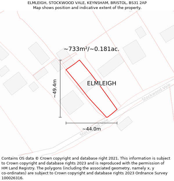 ELMLEIGH, STOCKWOOD VALE, KEYNSHAM, BRISTOL, BS31 2AP: Plot and title map