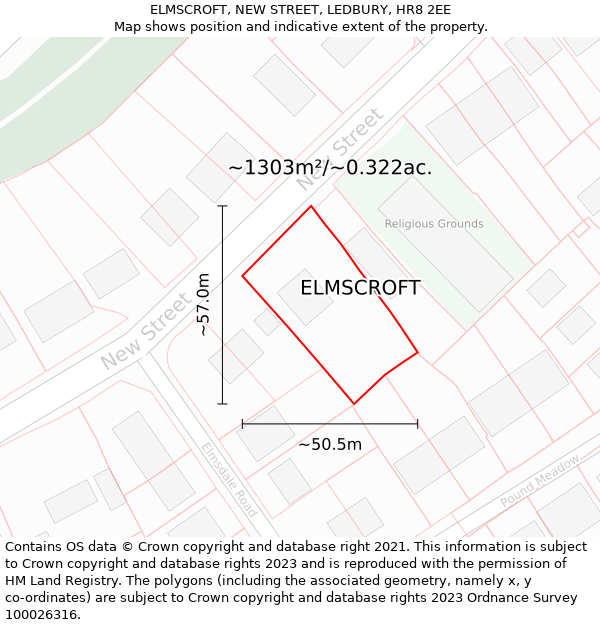 ELMSCROFT, NEW STREET, LEDBURY, HR8 2EE: Plot and title map