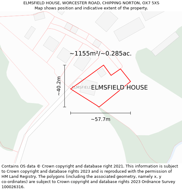 ELMSFIELD HOUSE, WORCESTER ROAD, CHIPPING NORTON, OX7 5XS: Plot and title map