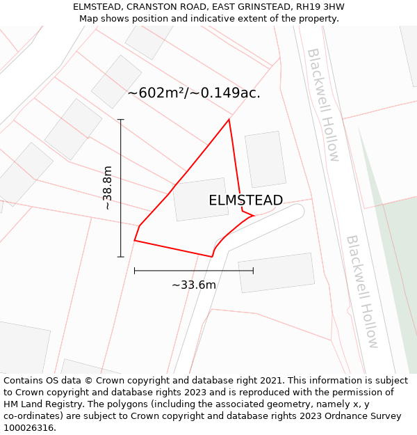 ELMSTEAD, CRANSTON ROAD, EAST GRINSTEAD, RH19 3HW: Plot and title map