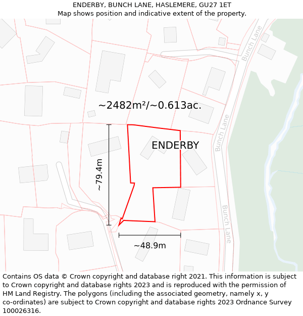 ENDERBY, BUNCH LANE, HASLEMERE, GU27 1ET: Plot and title map