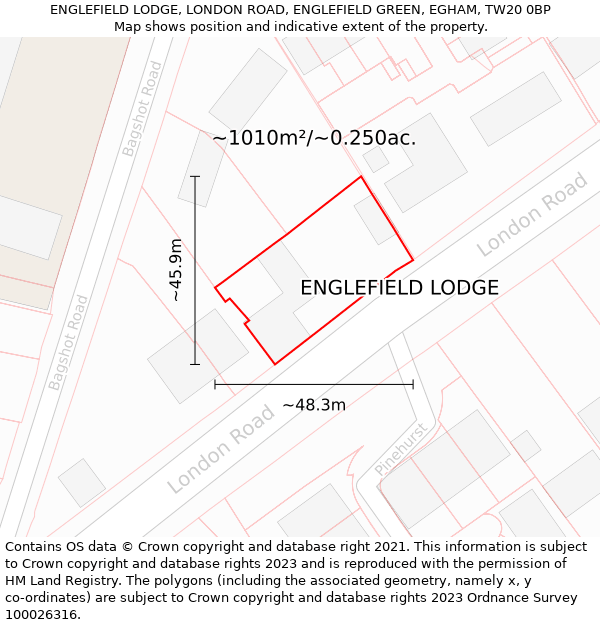 ENGLEFIELD LODGE, LONDON ROAD, ENGLEFIELD GREEN, EGHAM, TW20 0BP: Plot and title map