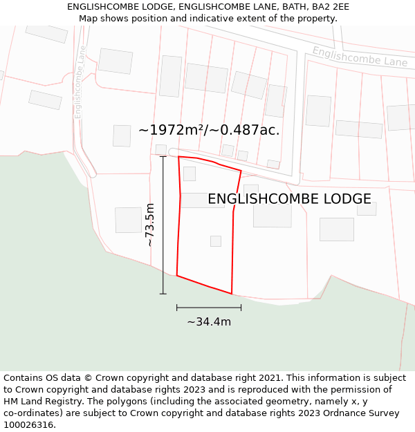 ENGLISHCOMBE LODGE, ENGLISHCOMBE LANE, BATH, BA2 2EE: Plot and title map