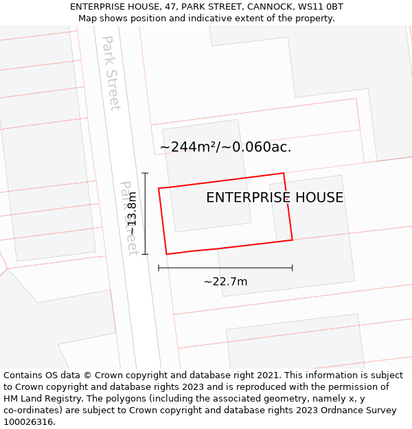 ENTERPRISE HOUSE, 47, PARK STREET, CANNOCK, WS11 0BT: Plot and title map