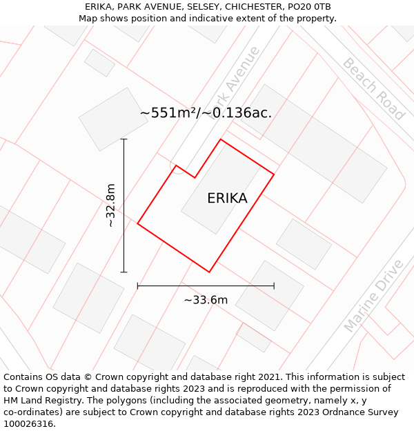 ERIKA, PARK AVENUE, SELSEY, CHICHESTER, PO20 0TB: Plot and title map
