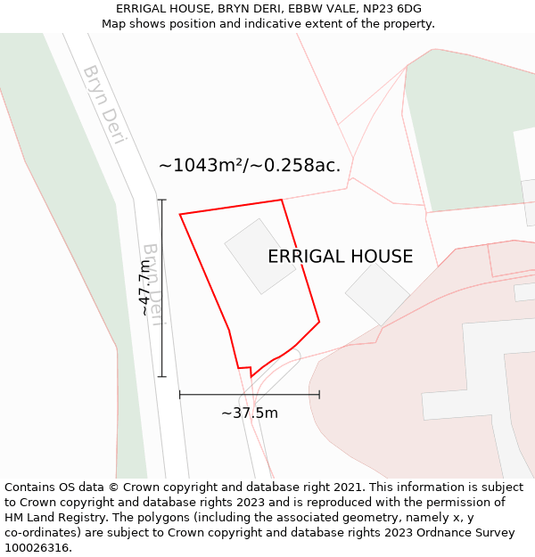 ERRIGAL HOUSE, BRYN DERI, EBBW VALE, NP23 6DG: Plot and title map