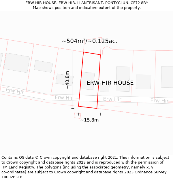 ERW HIR HOUSE, ERW HIR, LLANTRISANT, PONTYCLUN, CF72 8BY: Plot and title map