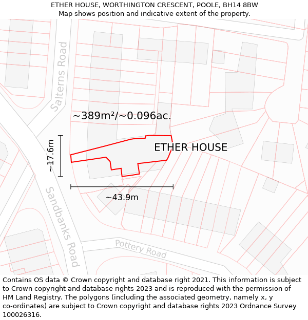 ETHER HOUSE, WORTHINGTON CRESCENT, POOLE, BH14 8BW: Plot and title map