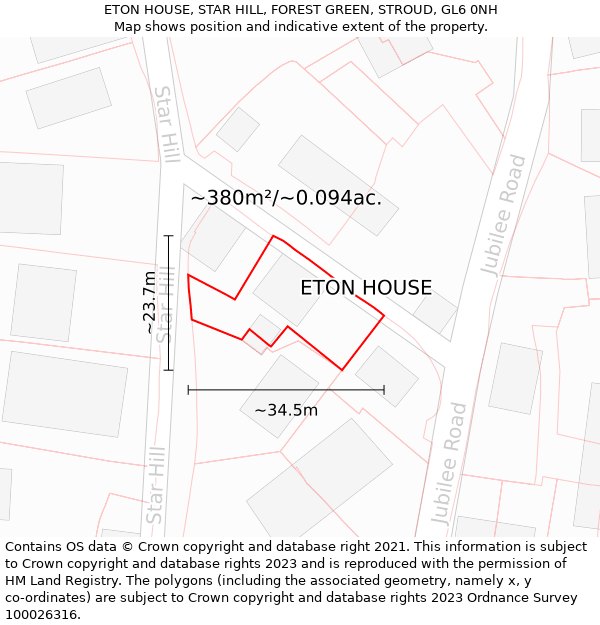 ETON HOUSE, STAR HILL, FOREST GREEN, STROUD, GL6 0NH: Plot and title map