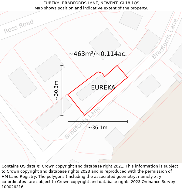 EUREKA, BRADFORDS LANE, NEWENT, GL18 1QS: Plot and title map