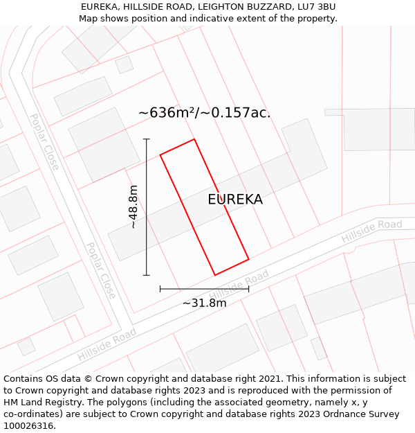 EUREKA, HILLSIDE ROAD, LEIGHTON BUZZARD, LU7 3BU: Plot and title map