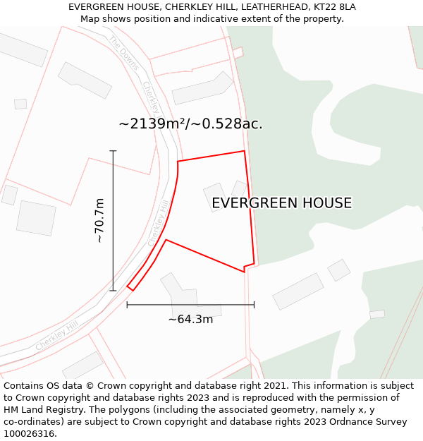 EVERGREEN HOUSE, CHERKLEY HILL, LEATHERHEAD, KT22 8LA: Plot and title map