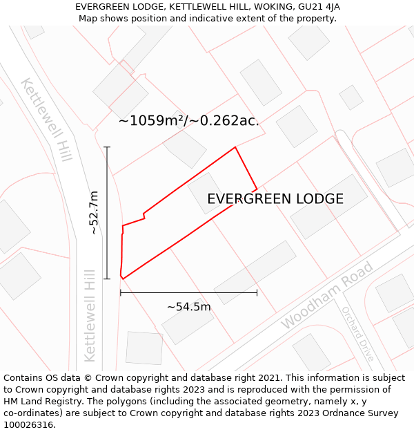 EVERGREEN LODGE, KETTLEWELL HILL, WOKING, GU21 4JA: Plot and title map